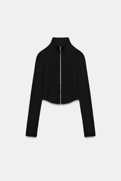 ZARA УКОРОЧЕННАЯ ТОЛСТОВКА НА МОЛНИИ, ЧЕРНЫЙ