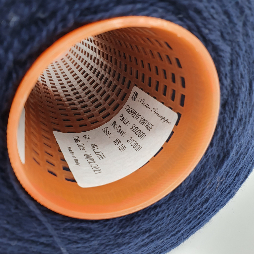 Пряжа Botto Giuzeppe CASHMERE VINTAGE 2/13000 (100% кашемир) 650 м/ 100 гр, морской синий меланж