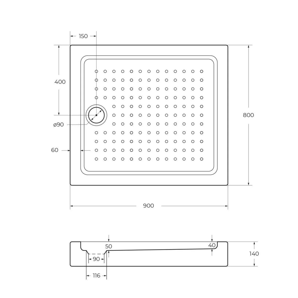 Поддон акриловый 90х80 Cezares TRAY-A-AH-90/80-15-W с сифоном