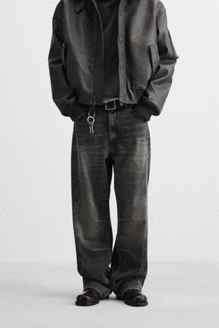 ZARA ДЖИНСЫ BAGGY FIT С ДЕКОРАТИВНОЙ СТРОЧКОЙ, УГОЛЬНЫЙ