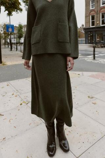 ZARA ЮБКА МИДИ ИЗ МЯГКОГО ТРИКОТАЖА, ЗЕЛЕНЫЙ МЕЛАНЖ