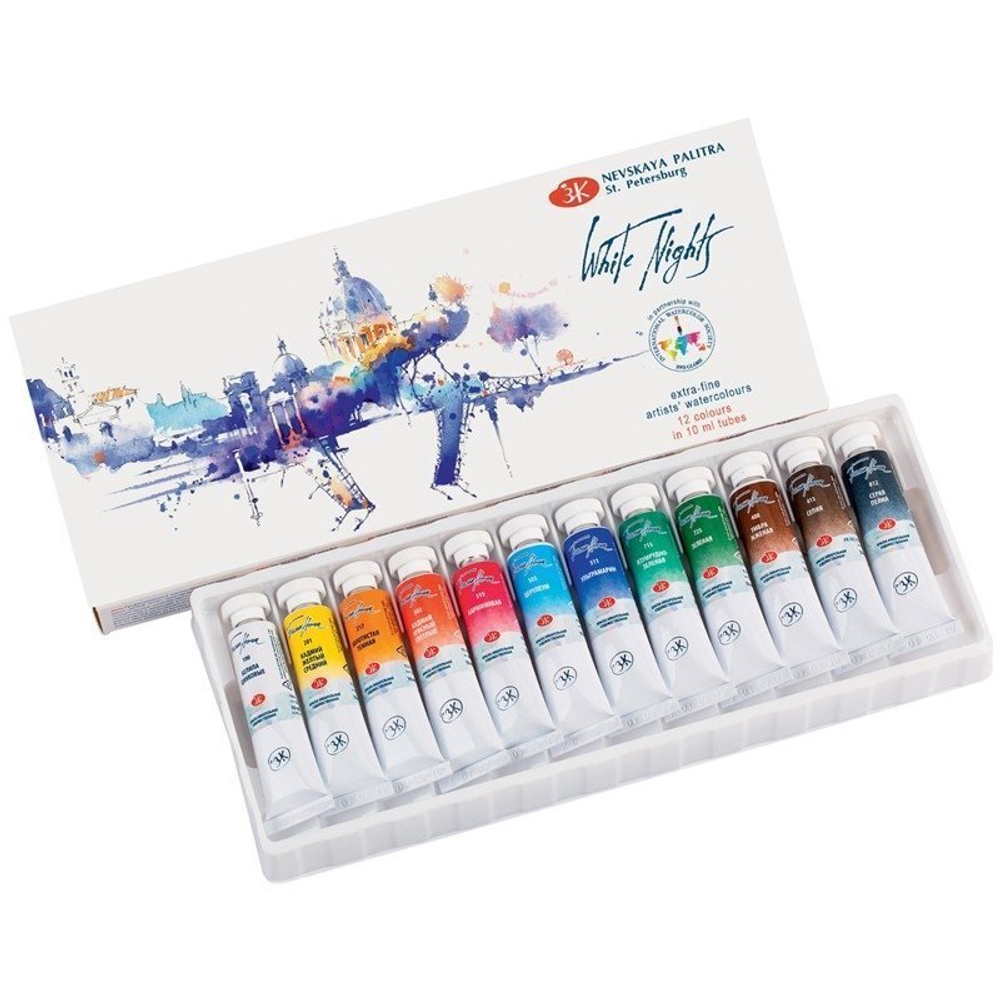 Акварель Невская палитра, Белые ночи IWS, 12 цв., художественная, 10 мл, картонная упаковка