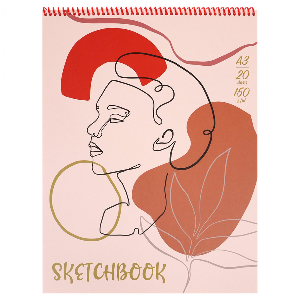 Скетчбук А3 20л., "Женский силуэт", 150г/м2, Миленд, гребень, мягкая обложка, матовая ламинация, жесткая подложка