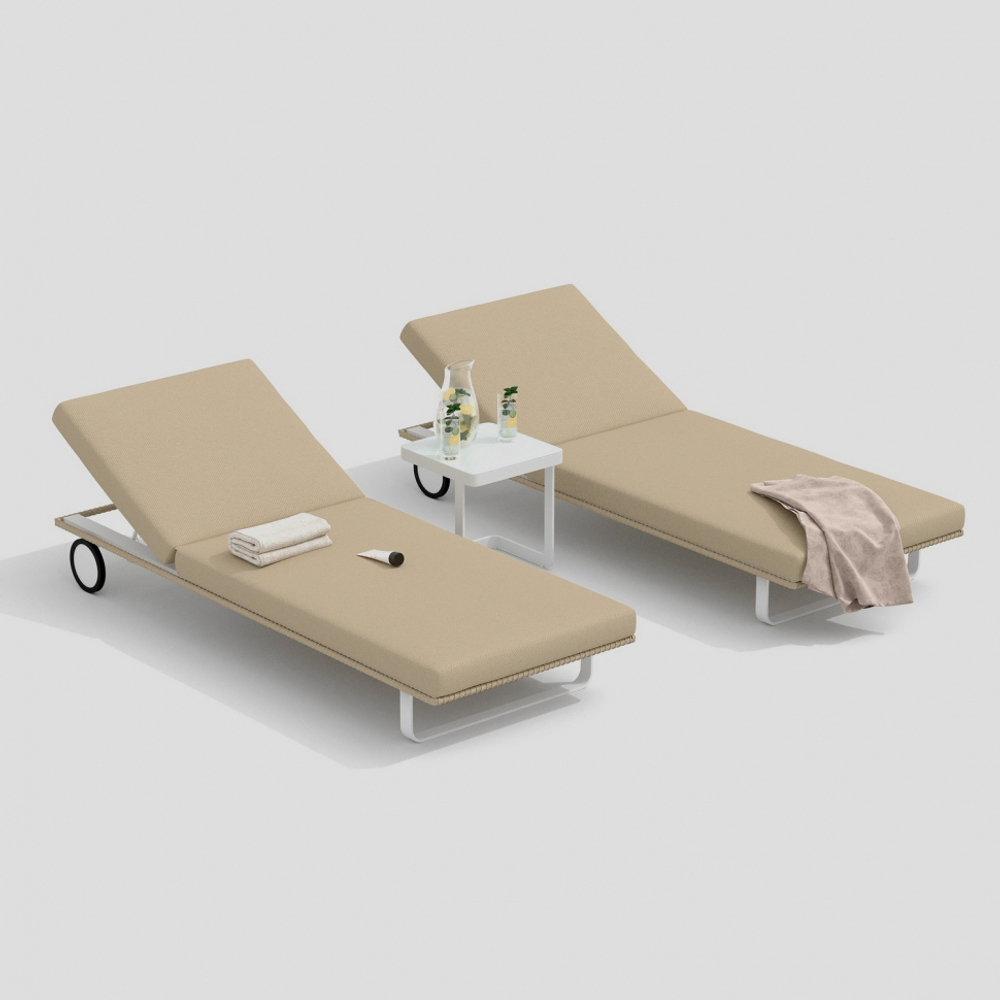 Шезлонг Ideal Patio КОСТА на колесах бежевый - белый каркас