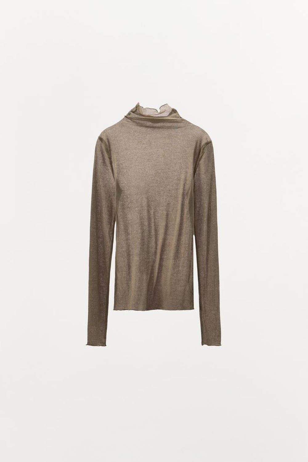 ZARA ХЛОПКОВЫЙ ТОП-ДЖЕРСИ, СЕРО-КОРИЧНЕВЫЙ