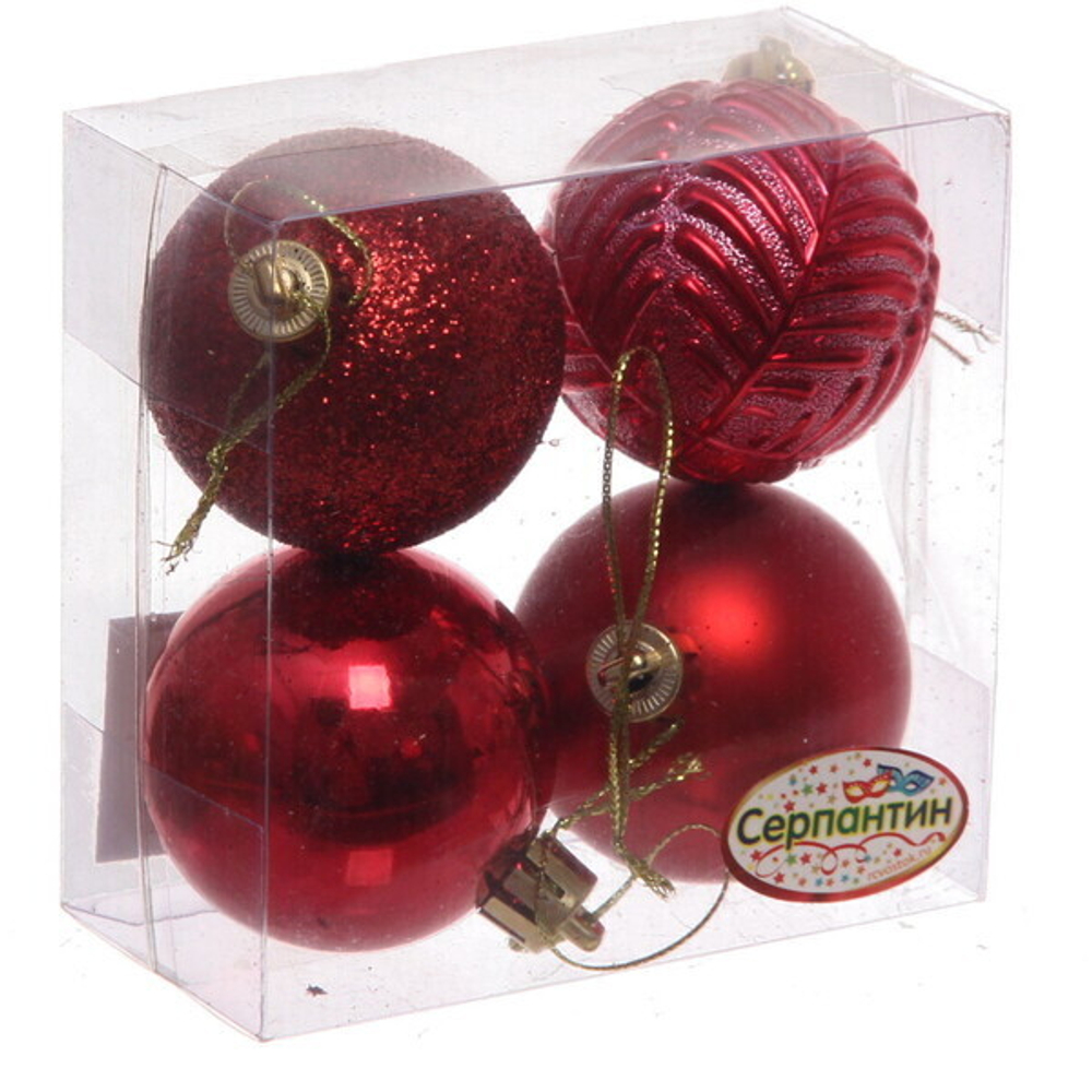 Новогодние шары 5 см (набор 4 шт) «Микс фактур», красный