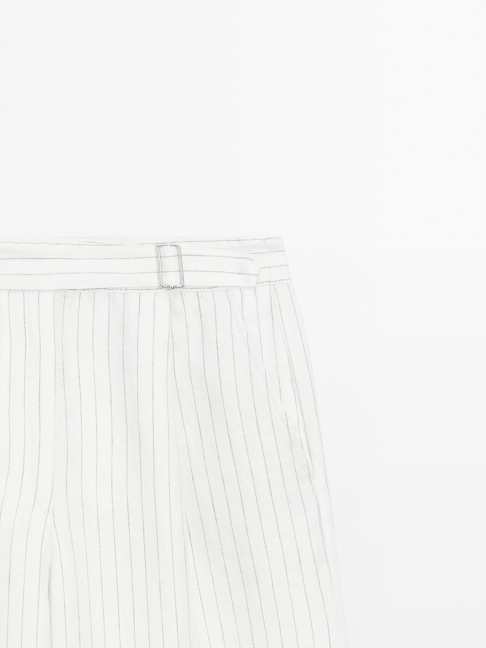 Massimo Dutti Брюки из 100% льна в полоску с пряжкой, белый