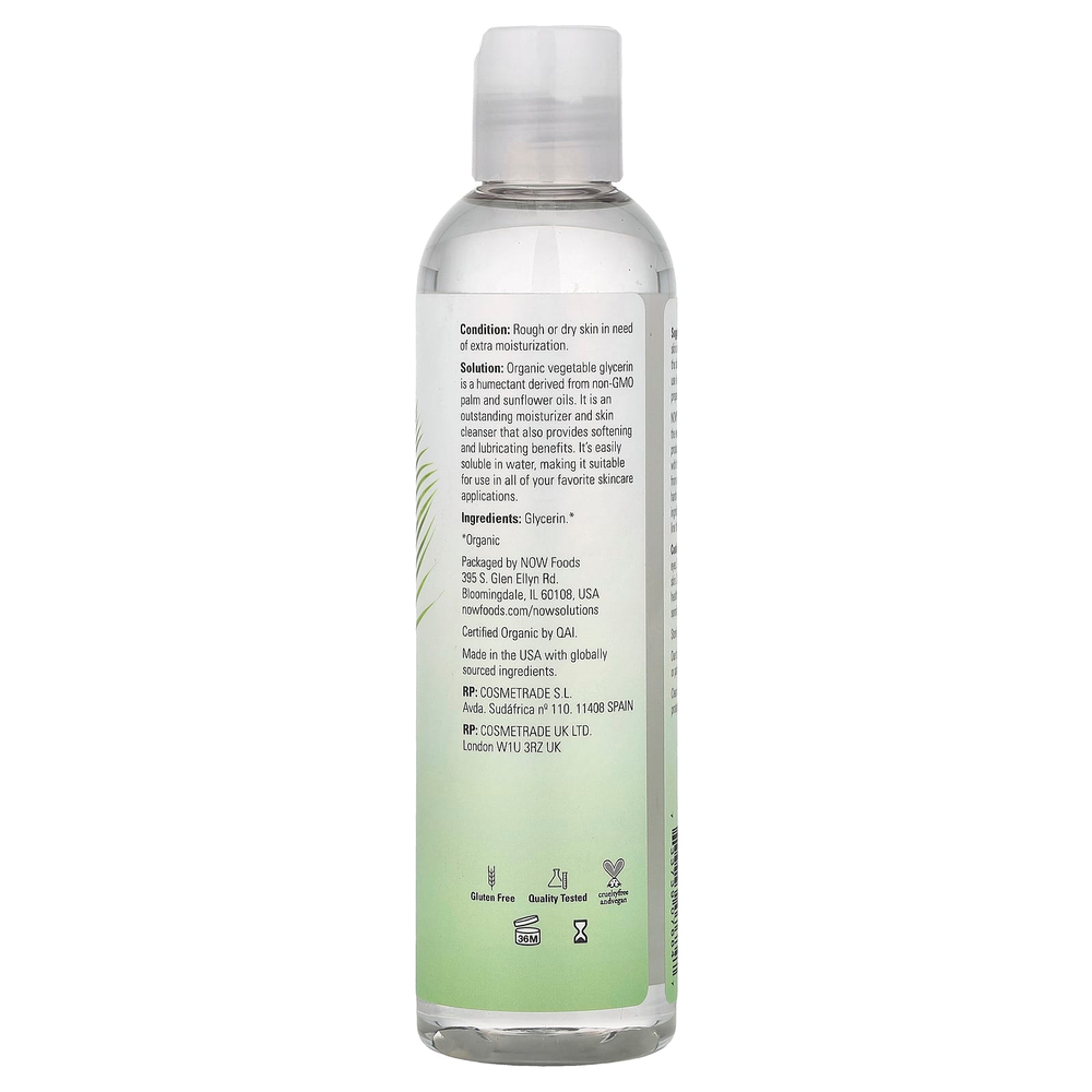 NOW Foods, Solutions, органический растительный глицерин, 237 мл (8 жидк. унций)