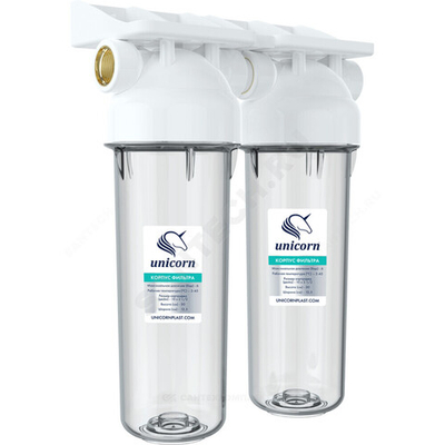 Корпус фильтра пластик 1/2" ВР Ру6 2-ст Slim Line 10" Unicorn KSBP 1/2 DUO