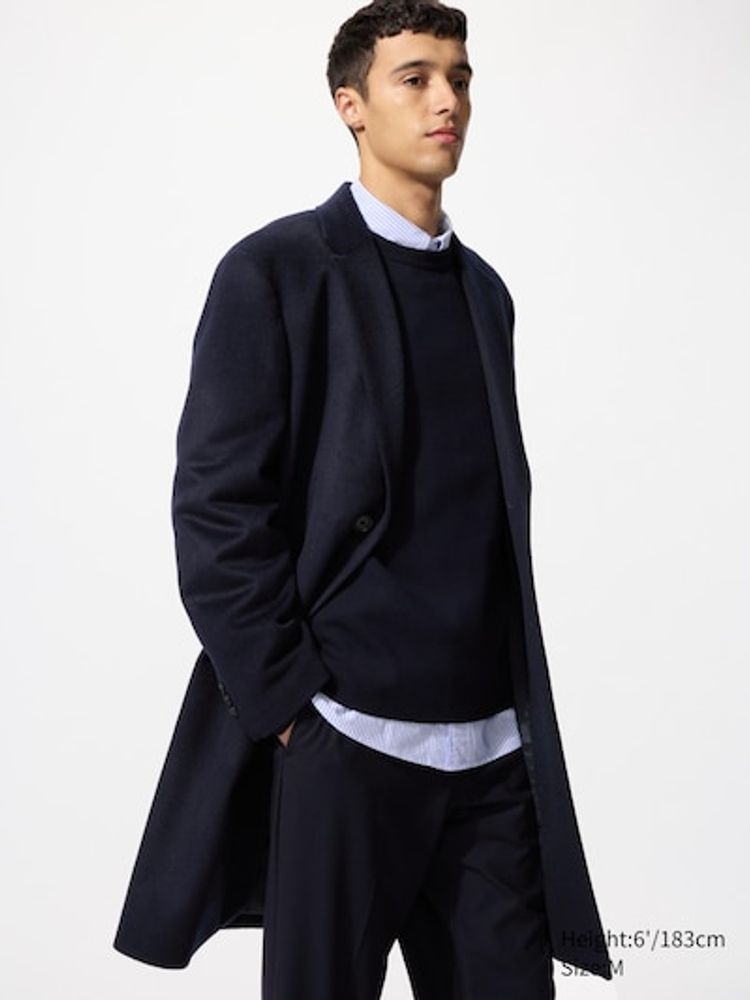 UNIQLO Пальто из шерсти и кашемира Chesterfield, темно-синий