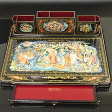 Настольный письменный набор с ручной росписью VIP в подарочном фуляре