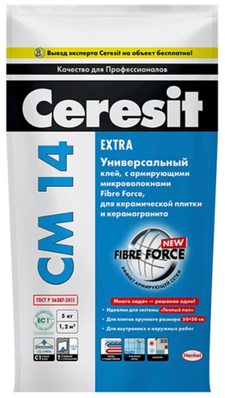 Клей для кафеля CERESIT CM14 внутр./наруж. работ (5кг)