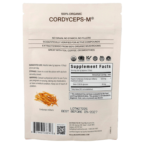 Real Mushrooms, Cordyceps-M®, экстракт грибов в порошке, 60 г (2,12 унции)