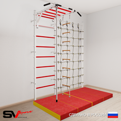 Шведская стенка Sv Sport усиленная 63440 (Турник рукоход/Канат/Лестница/Мат 2м/Канатный лаз)