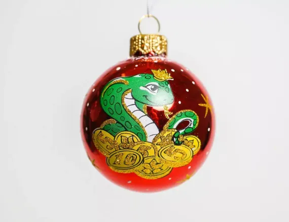 С29/2 Стеклянный шар Змея 60 мм., красный, Ёлочка
