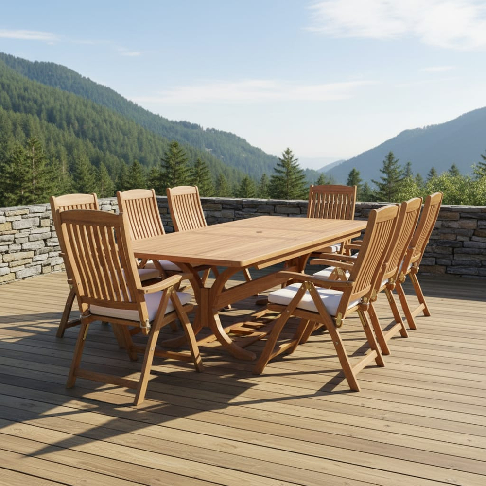 Столовая группа из массива ироко Стол раздвижной LOTUS 180 + 8 складных кресел SALT