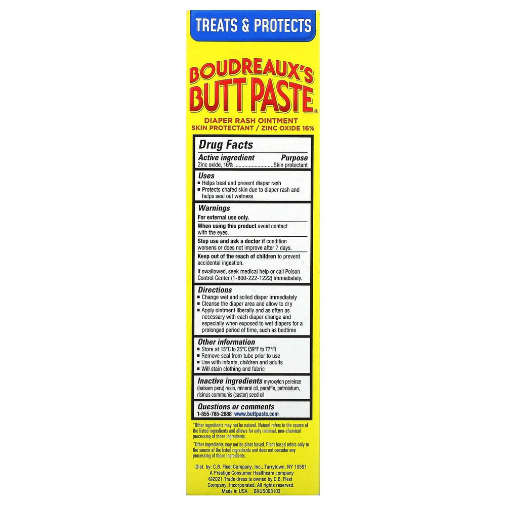 Boudreaux's Butt Paste, Мазь от подгузников, оригинальная, 113 г (4 унции)