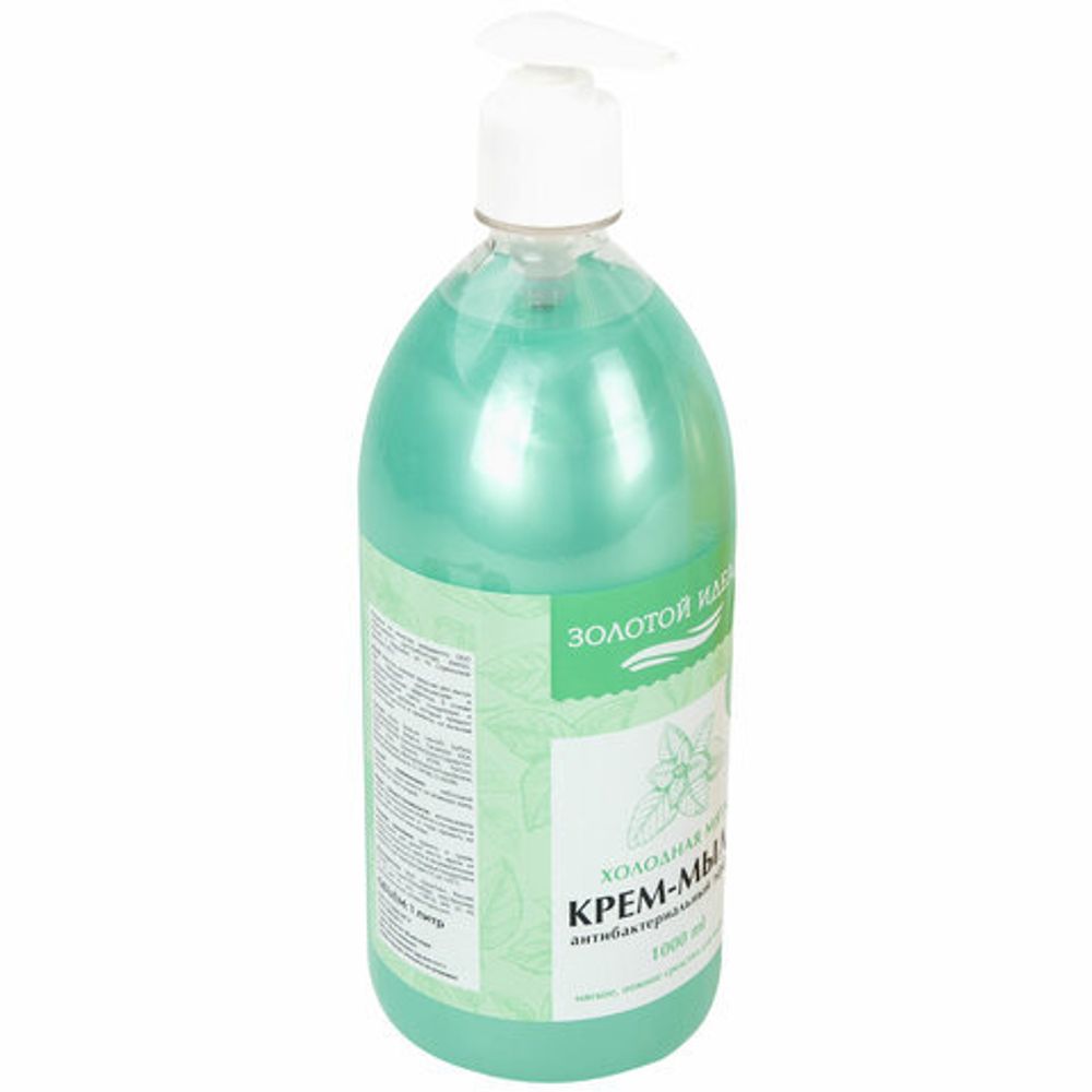 Мыло-крем жидкое с антибактериальным эффектом 1 л ЗОЛОТОЙ ИДЕАЛ "Холодная мята", дозатор, 608285