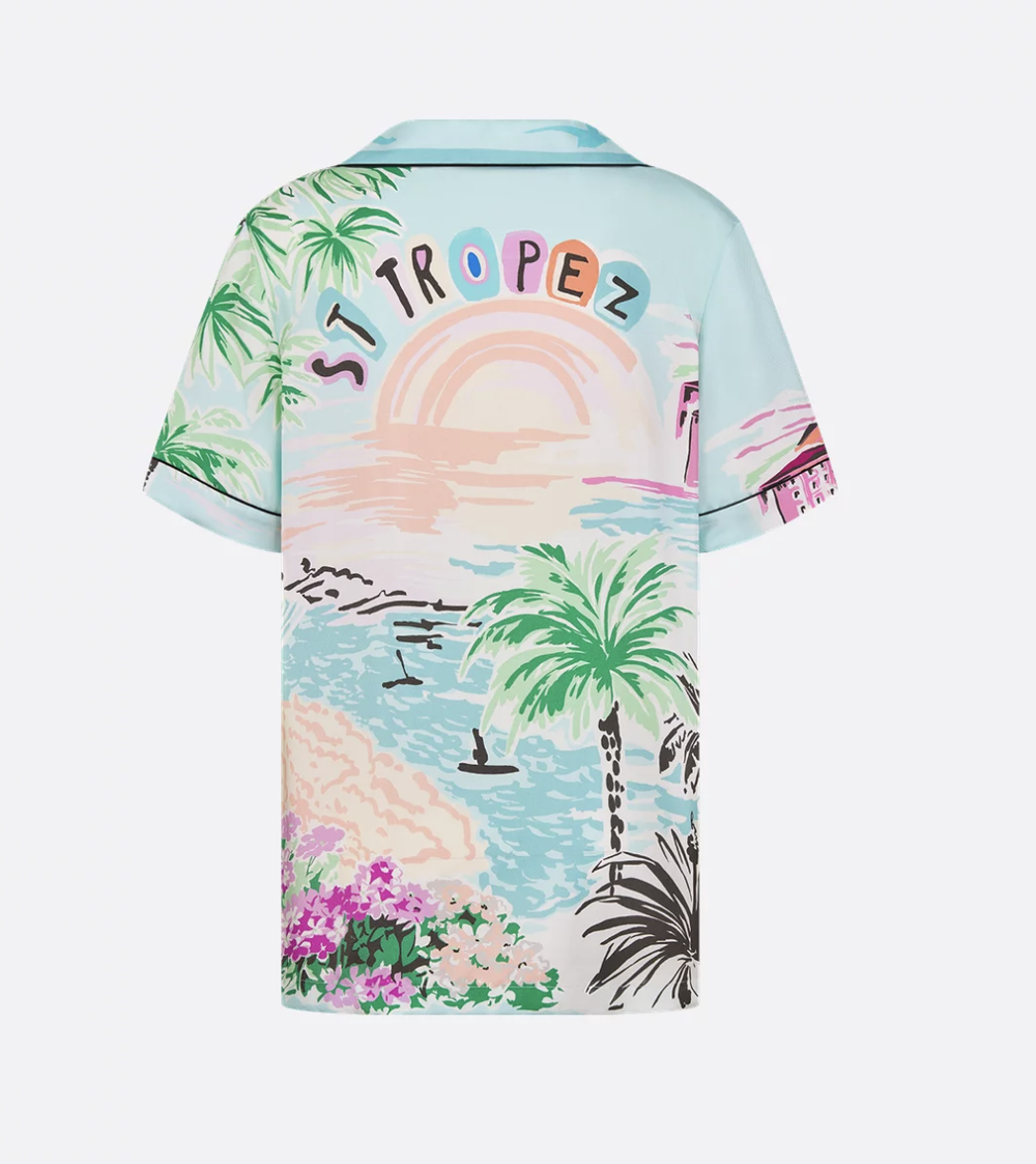 Шёлковая рубашка Dior Souvenir с короткими рукавами, принт Saint-Tropez
