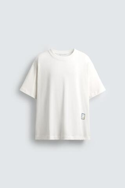 ZARA ФУТБОЛКА С КОНТРАСТНЫМИ НАШИВКАМИ, БЕЛЫЙ