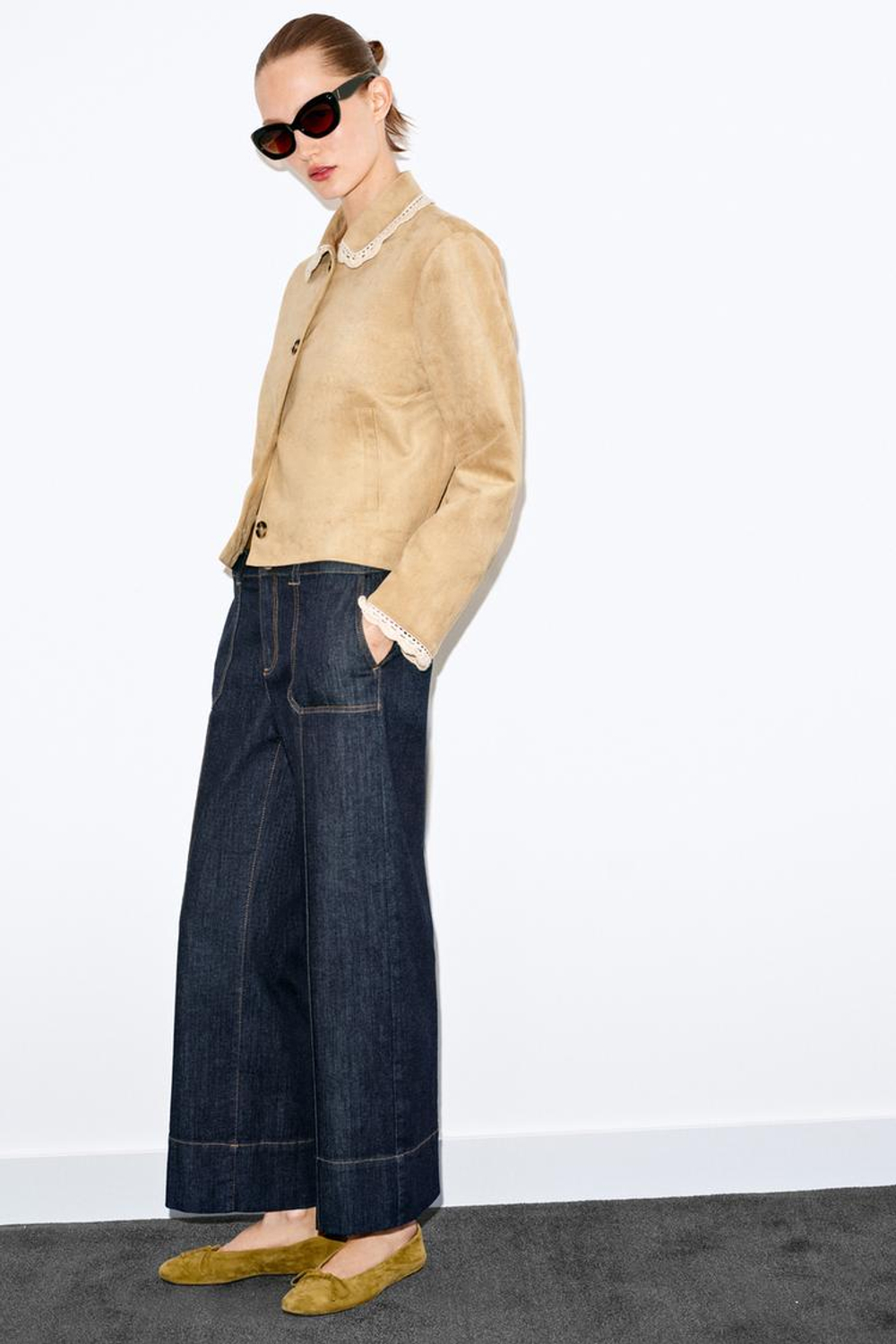 ZARA КУРТКА ИЗ ИСКУССТВЕННОЙ ЗАМШИ, БЕЖЕВЫЙ