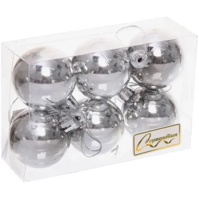 Новогодние шары 4 см (набор 6 шт) «Глянец», серебро