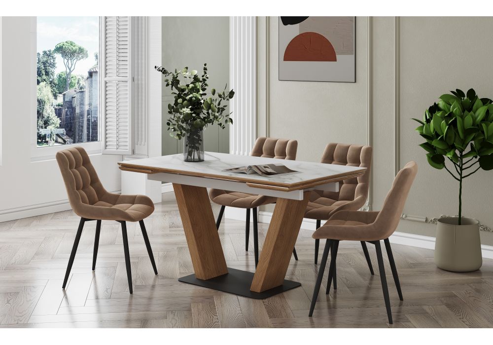 Стул на металлокаркасе Челси велюр бежевый / черный