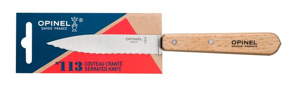 Нож столовый серрейторный Opinel №113, деревянная рукоять, нержавеющая сталь, блистер, 001918