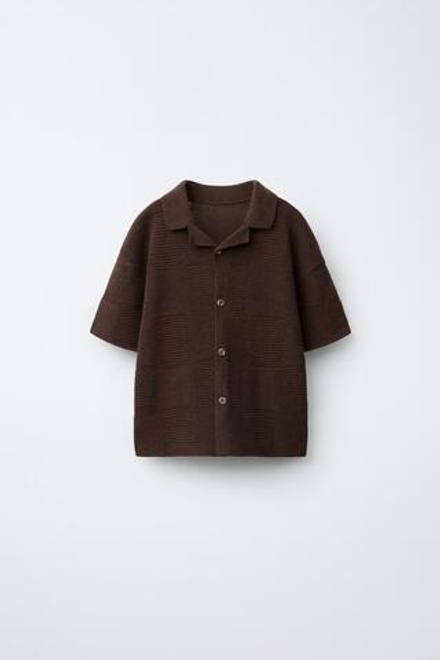 ZARA ТРИКОТАЖНАЯ РУБАШКА, КОРИЧНЕВЫЙ