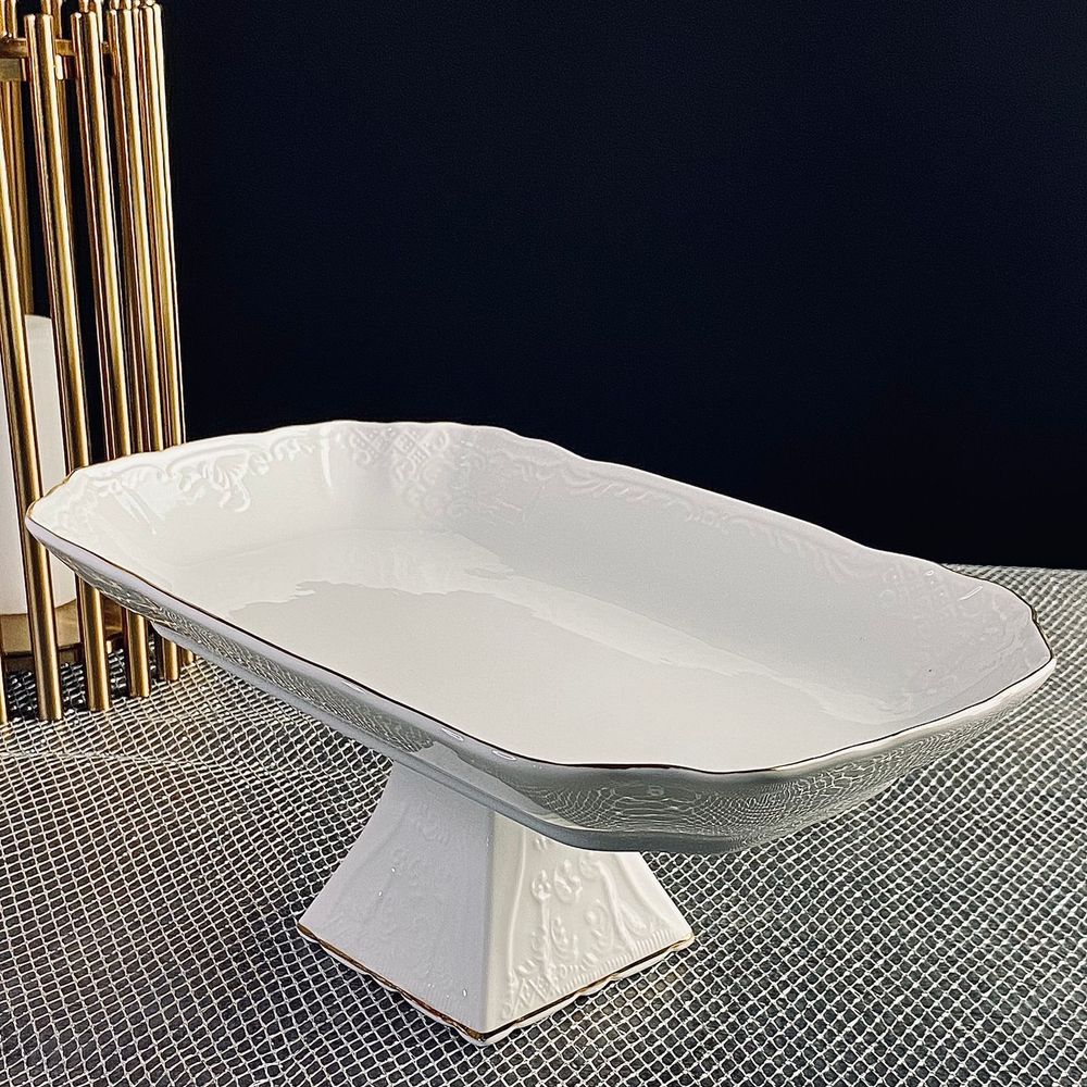 Lenardi 226-185 Прямоугольное блюдо 35см на ножке MARIA GOLD в под.уп.(х8)Фарфор