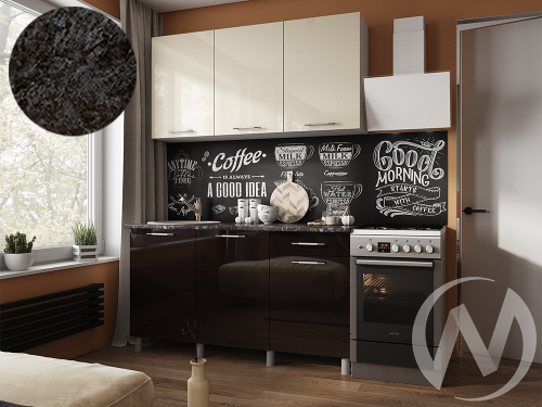 Кухня Нора 1.5м (корпус белый/ваниль; горький шоколад) 26мм кастилло темный