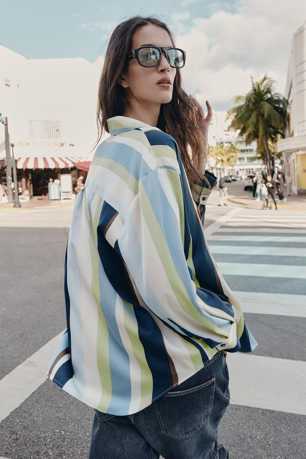 ZARA АТЛАСНАЯ РУБАШКА В ПОЛОСКУ, РАЗНОЦВЕТНЫЙ