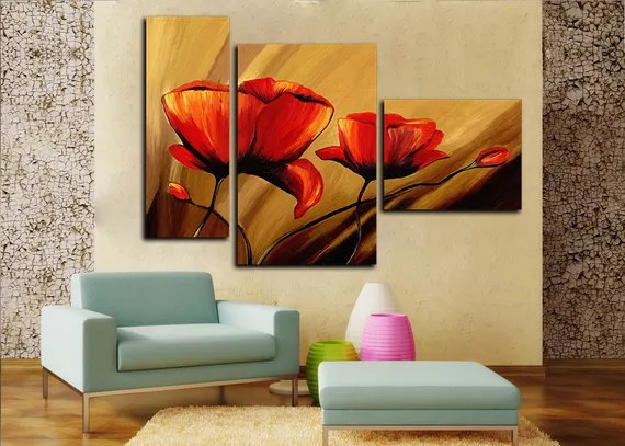 Модульная картина "Янтарные маки"