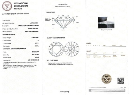 Лабораторно-выращенный бриллиант Кр-57 6.52-6.53 мм D/VVS1 1.06 ct