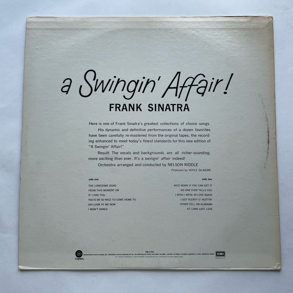 Винтажная виниловая пластинка LP Frank Sinatra A Swingin Affair (США 1976)