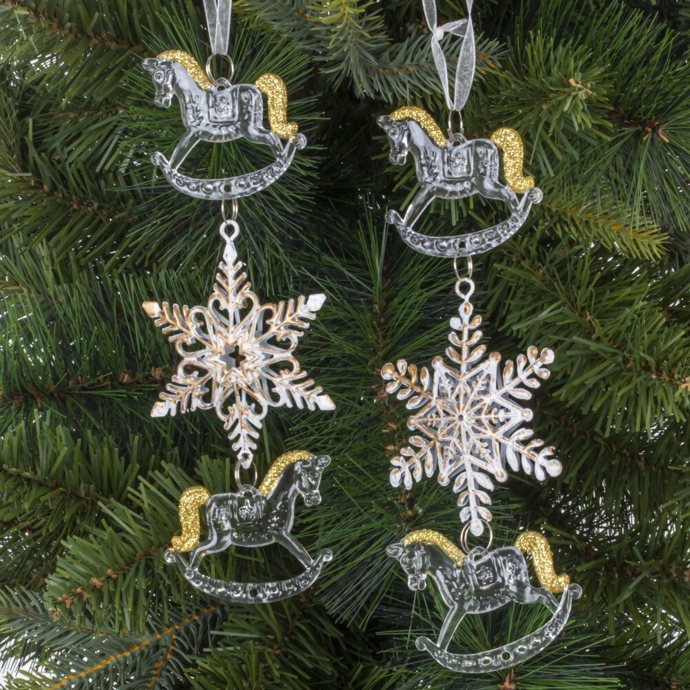 GAEM Украшение новогоднеe подвеска"Снежинка с лошадками", L6,5 W1 H19 см, 2в.