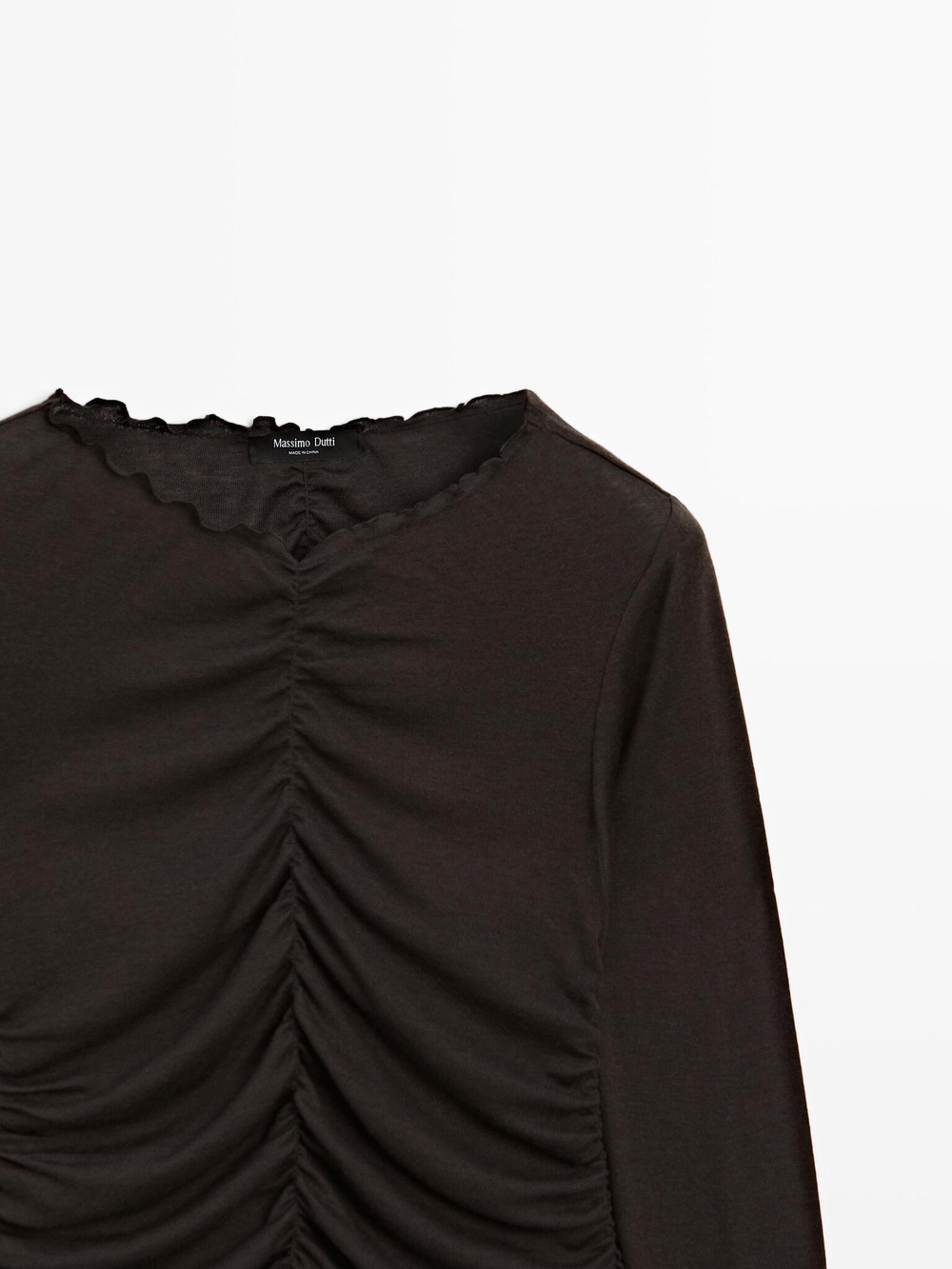 Massimo Dutti Футболка со сборкой и длинными рукавами, коричневый