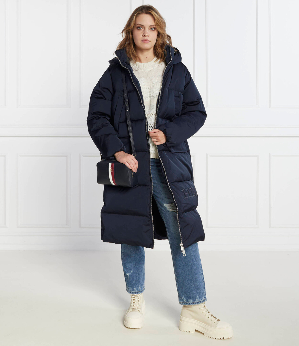 Пуховое пальто SATEEN HOODED MAXI Tommy Hilfiger - темно-синий(WW0WW40834)