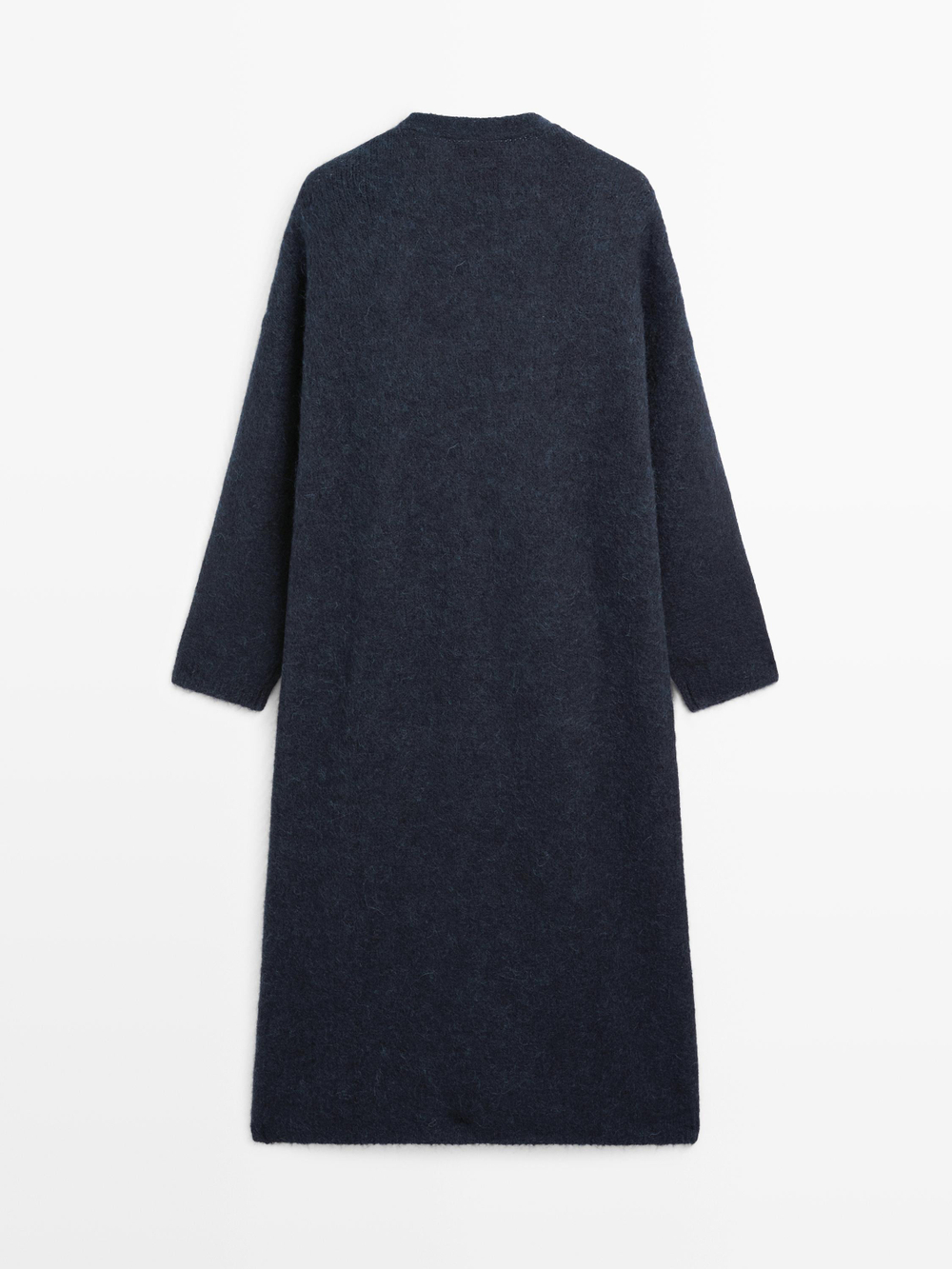 Massimo Dutti Длинный кардиган из ворсованной смесовой альпаки, темно-синий