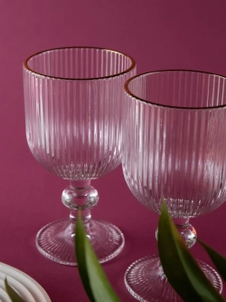 Набор ребристых бокалов вина, 260 мл. 6 шт. с золотой каймой