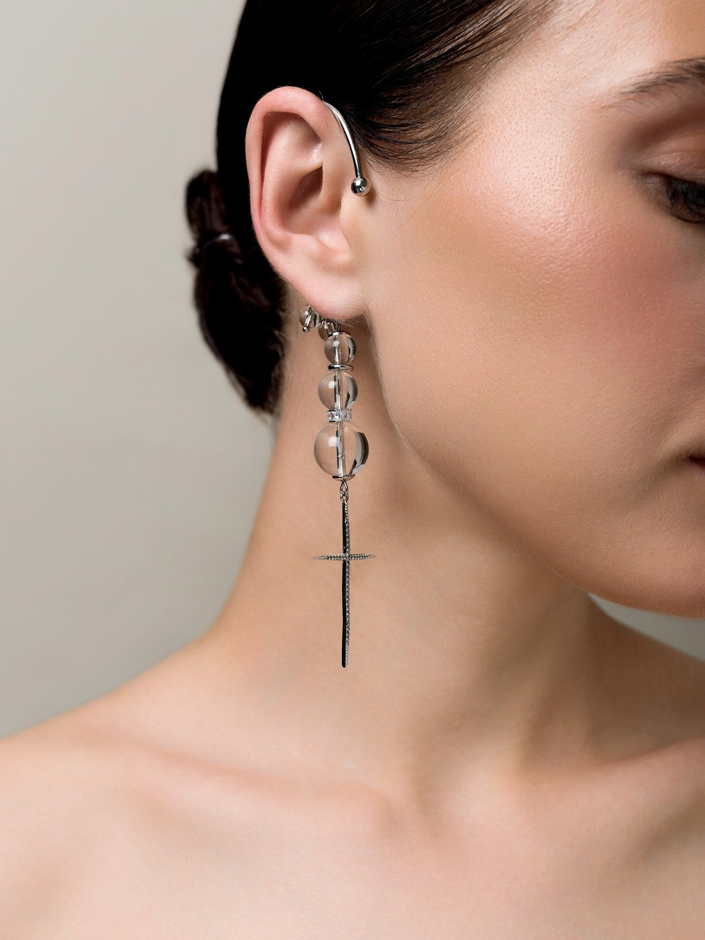 Кафф "Bubble mini" с горным хрусталем Silver