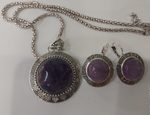 Комплект бижутерии подвеска, цепь, браслет, серьги Аметист Круг.(натуральный камень, бижутерный сплав)