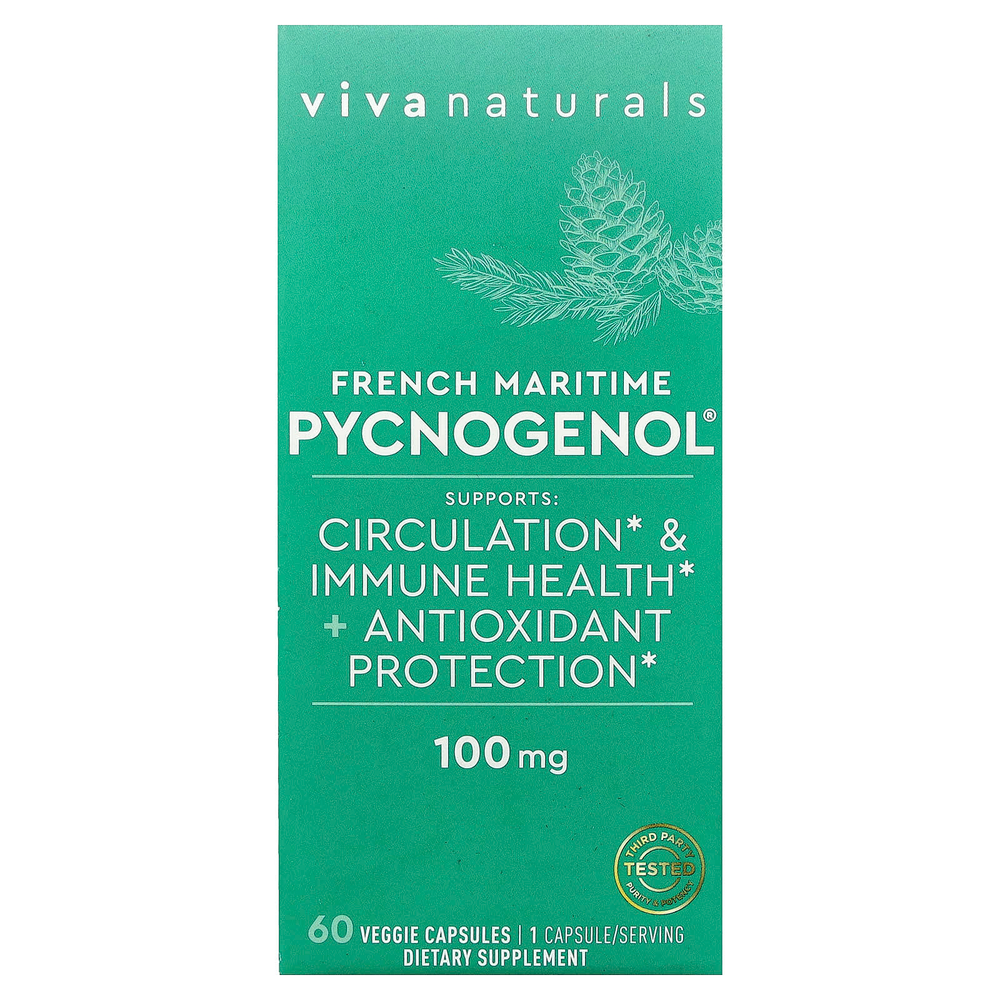 Viva Naturals, Pycnogenol®, френч приморский, 100 мг, 60 растительных капсул