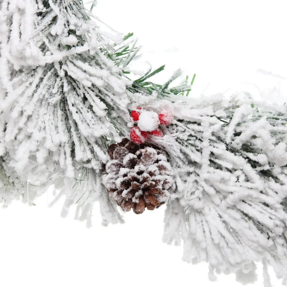 Венок хвойный «Заснеженный сад» d-50 см светодиодный, ПВХ, леска, белое напыление,свечение - Теплый белый