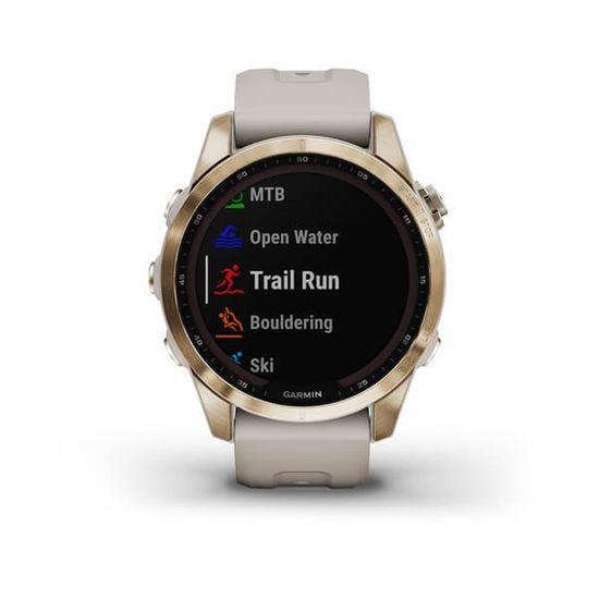 Часы Garmin Fenix 7S Sapphire Solar, титан "светлое золото", песочный силикон 010-02539-21