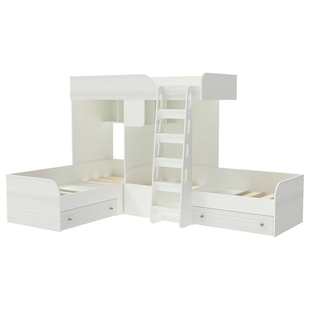 Кровать-чердак КарИВи Трио Белый  Белое Дерево