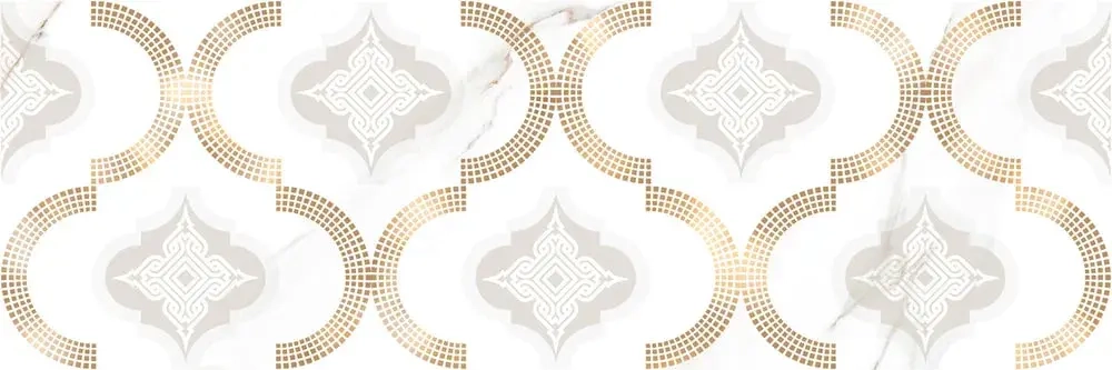 Декоративная плитка ALMA Ceramica DWU93UMB04R Umberto 30x90 бежевая / белая глянцевая с орнаментом