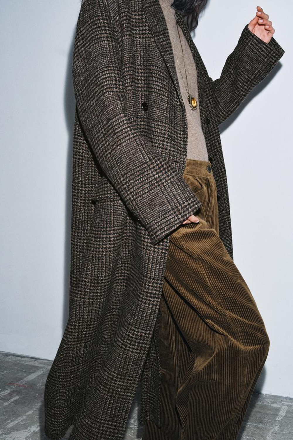 ZARA ПАЛЬТО В КЛЕТКУ — ZW COLLECTION, ТЕМНО-КОРИЧНЕВЫЙ