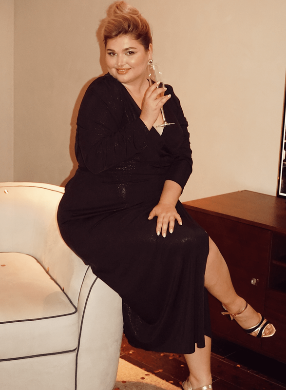 Платье на запах с люрексом, черный