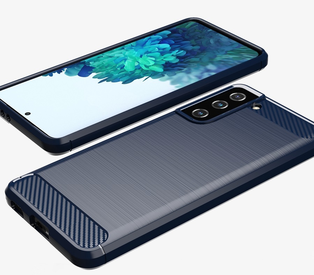 Темно-синий чехол для смартфона Samsung Galaxy S21, серия Carbon от Caseport